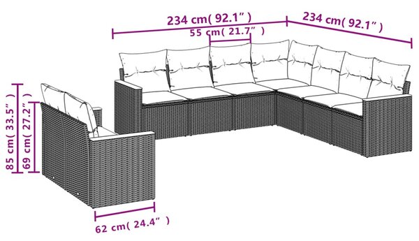 9 részes szürke polyrattan kerti ülőgarnitúra párnákkal