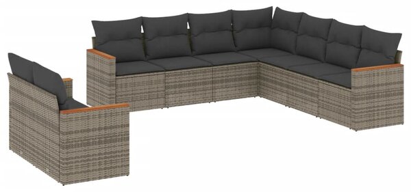 9 részes szürke polyrattan kerti ülőgarnitúra párnákkal