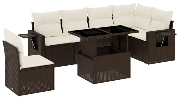 7 részes barna polyrattan kerti ülőgarnitúra párnákkal