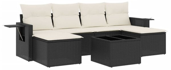 7 részes fekete polyrattan kerti ülőgarnitúra párnával