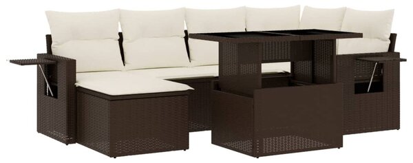 7 részes barna polyrattan kerti ülőgarnitúra párnákkal