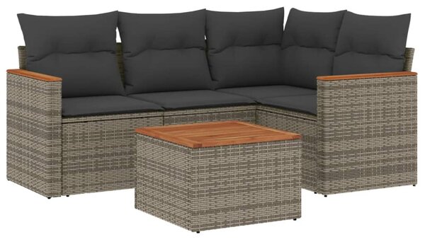 5 részes szürke polyrattan kerti ülőgarnitúra párnákkal