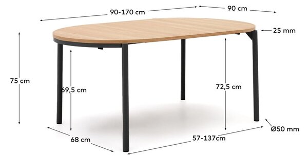 Natúr színű kerek bővíthető étkezőasztal tölgyfa dekoros asztallappal ø 90 cm Montuiri – Kave Home
