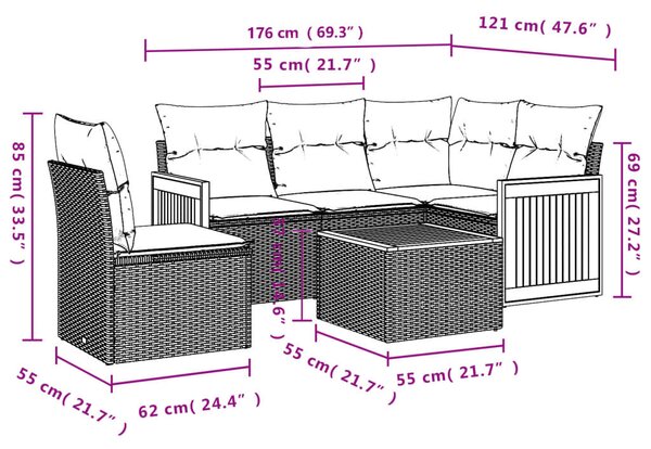 6 részes bézs polyrattan kerti ülőgarnitúra párnával
