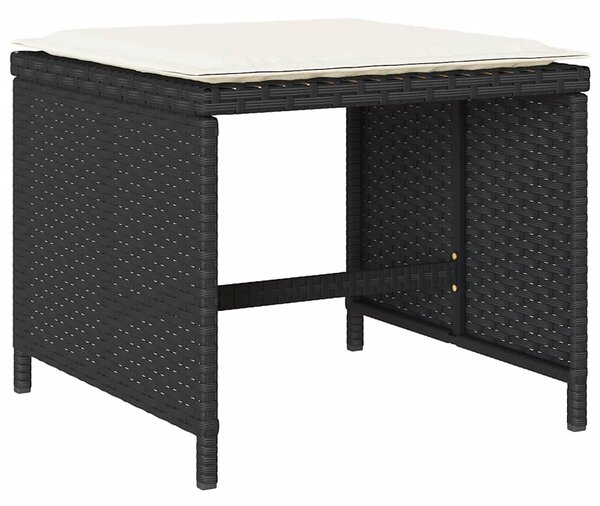 11 részes fekete polyrattan kerti étkezőgarnitúra párnákkal