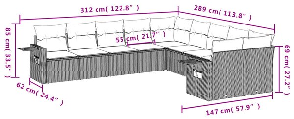 10 részes barna polyrattan kerti ülőgarnitúra párnákkal