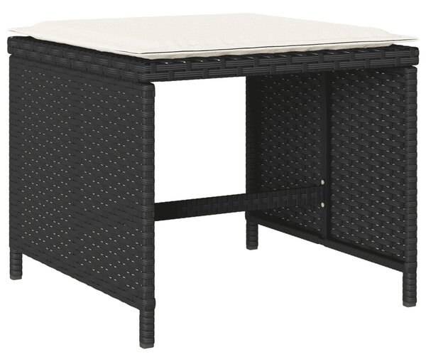 11 részes fekete polyrattan kerti étkezőgarnitúra párnákkal