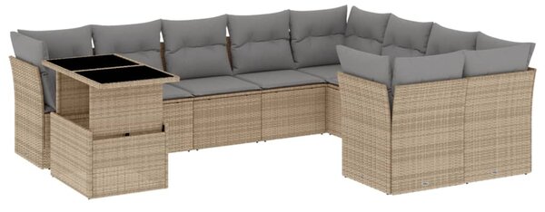 10 részes bézs polyrattan kerti ülőgarnitúra párnával