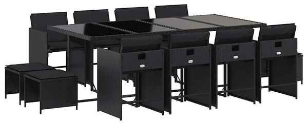 13 részes fekete polyrattan kerti ülőgarnitúra párnákkal