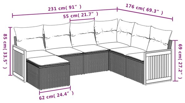 7 részes fekete polyrattan kerti ülőgarnitúra párnával