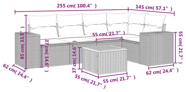 6 részes szürke polyrattan kerti ülőgarnitúra párnákkal