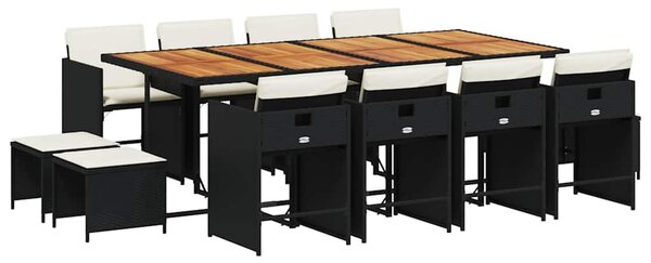 13 részes fekete polyrattan kerti ülőgarnitúra párnákkal