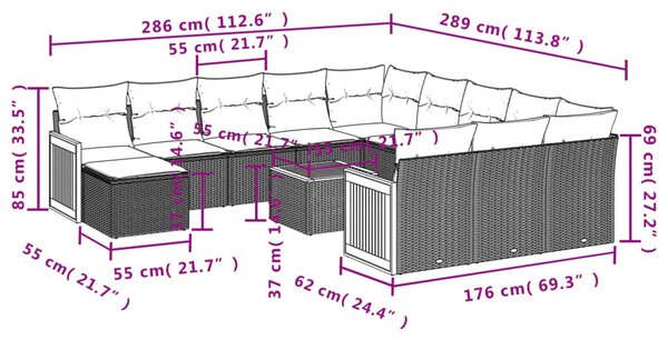 13 részes bézs polyrattan kerti ülőgarnitúra párnákkal