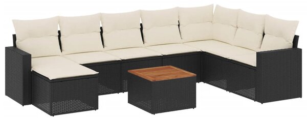 9 részes fekete polyrattan kerti ülőgarnitúra párnákkal