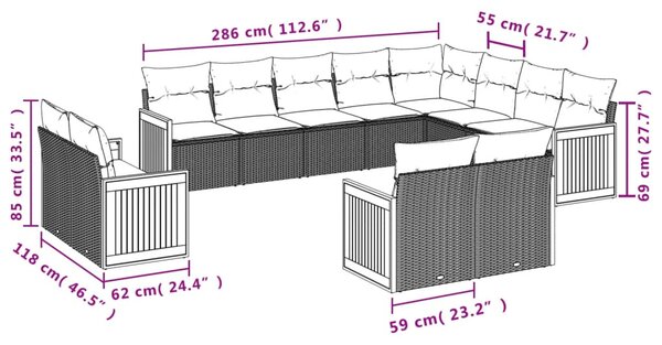 12 részes szürke polyrattan kerti ülőgarnitúra párnákkal