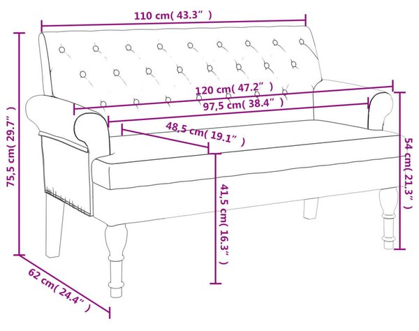 VidaXL sötétzöld szövetpad háttámlával 120 x 62 x 75,5 cm