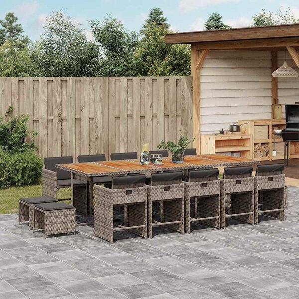 15 részes szürke polyrattan kerti ülőgarnitúra párnákkal