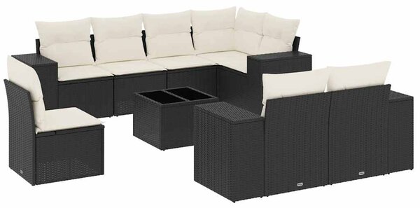 9 részes fekete polyrattan kerti ülőgarnitúra párnákkal