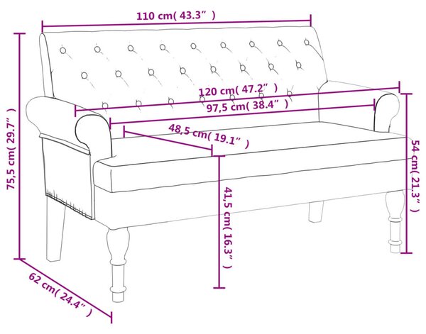 VidaXL sötétszürke szövetpad háttámlával 120 x 62 x 75,5 cm