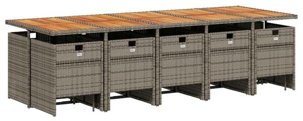 15 részes szürke polyrattan kerti étkezőgarnitúra párnákkal