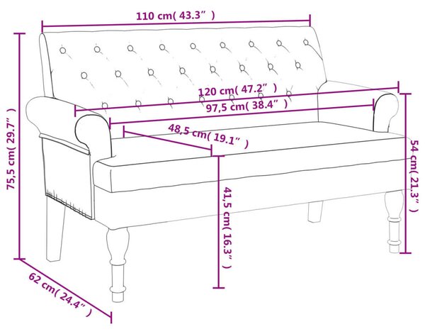 VidaXL fekete szövetpad háttámlával 120 x 62 x 75,5 cm
