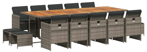 15 részes szürke polyrattan kerti étkezőgarnitúra párnákkal