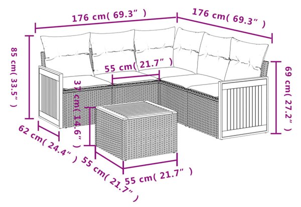 6 részes bézs polyrattan kerti ülőgarnitúra párnával