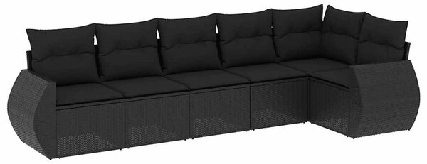 6 részes fekete polyrattan kerti ülőgarnitúra párnákkal