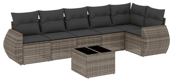 7 részes szürke polyrattan kerti ülőgarnitúra párnákkal