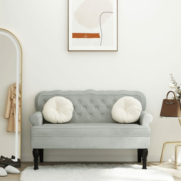 VidaXL világosszürke bársony pad háttámlával 119,5 x 64,5 x 75 cm