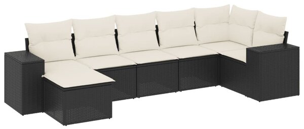 7 részes fekete polyrattan kerti ülőgarnitúra párnával