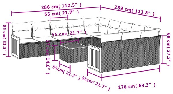 12 részes bézs polyrattan kerti ülőgarnitúra párnákkal