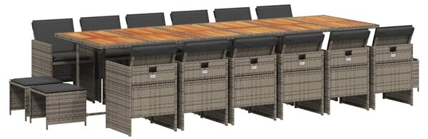 17 részes szürke polyrattan kerti étkezőgarnitúra párnával