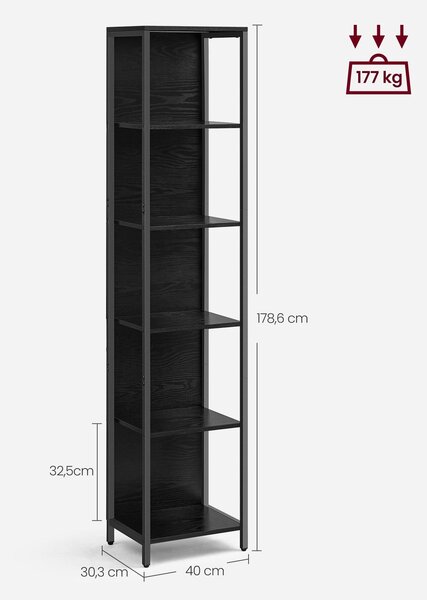 VASAGLE 6 szintes könyvespolc állítható LED-világítással, 178,6 cm, ébenfekete
