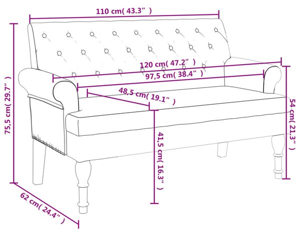 VidaXL barna műbőr pad háttámlával 120x62x75,5 cm