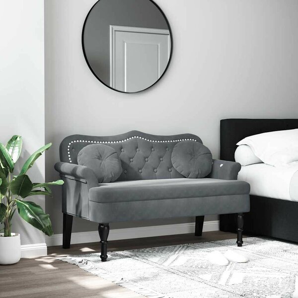 VidaXL sötétszürke bársony pad párnákkal 120,5 x 65 x 75 cm