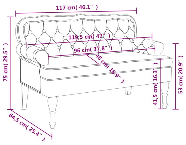 VidaXL barna műbőr pad háttámlával 119,5 x 64,5 x 75 cm