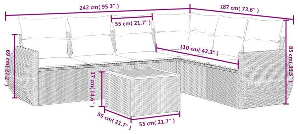 7 részes fekete polyrattan kerti ülőgarnitúra párnával