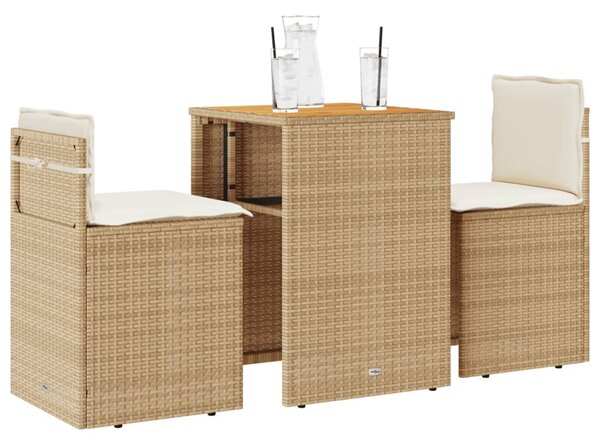 3 részes bézs polyrattan bisztrógarnitúra párnával