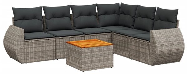 7 részes szürke polyrattan kerti ülőgarnitúra párnákkal