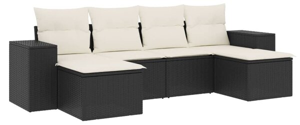 6 részes fekete polyrattan kerti ülőgarnitúra párnákkal