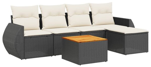 6 részes fekete polyrattan kerti ülőgarnitúra párnákkal