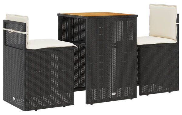 3 részes fekete polyrattan bisztrógarnitúra párnával
