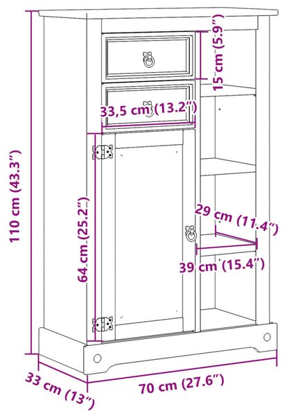 VidaXL Corona tömör fenyőfa fürdőszobaszekrény 70 x 33 x 110 cm