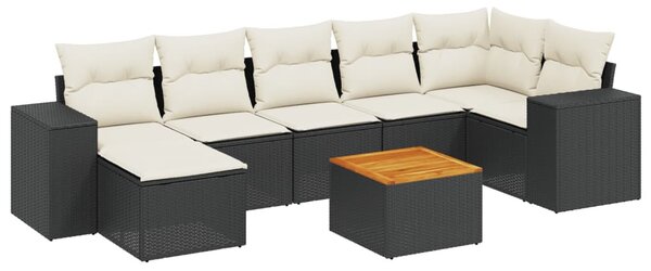 8 részes fekete polyrattan kerti ülőgarnitúra párnákkal