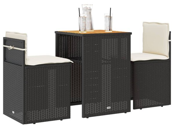 3 részes fekete polyrattan bisztrógarnitúra párnával