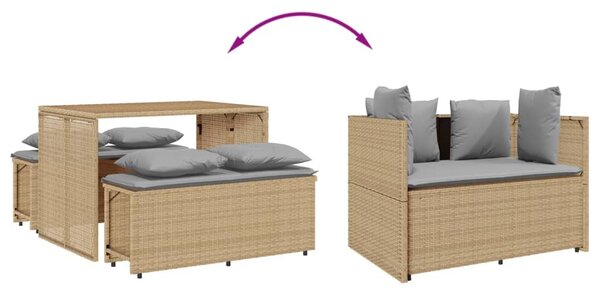 3 részes bézs polyrattan kerti étkezőgarnitúra párnákkal