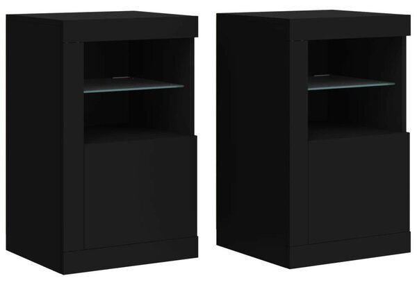 VidaXL 2 db fekete szerelt fa kisszekrény LED-fényekkel
