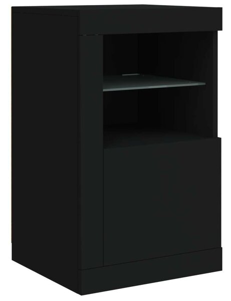VidaXL 2 db fekete szerelt fa kisszekrény LED-fényekkel