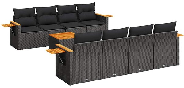 9 részes fekete polyrattan kerti ülőgarnitúra párnákkal